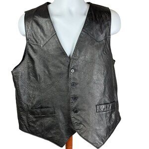 Vichen Vintage Black Leather Vest Mens XL Motorcycle Biker